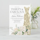 ホワイトローズ金ゴールドガウン30th誕生日パーティー 招待状 (スタンド正面)