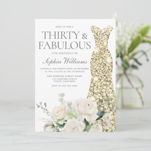 ホワイトローズ金ゴールドガウン30th誕生日パーティー 招待状 (スタンド正面)