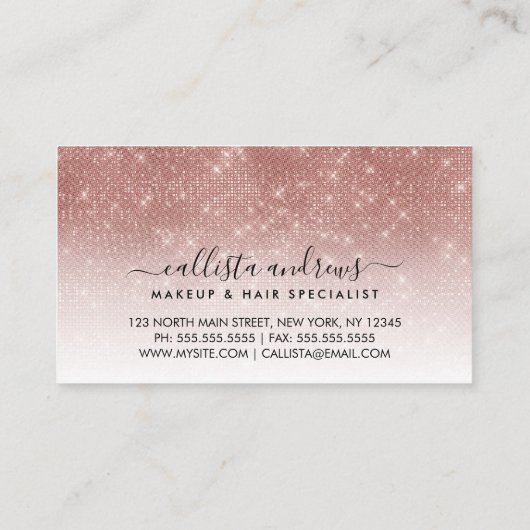 ホワイトローズ金ゴールドグラデーショングリッターメイクアップヘアサロン 名刺 (裏面)