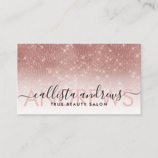 ホワイトローズ金ゴールドグラデーショングリッターメイクアップヘアサロン 名刺 (正面)