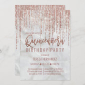 ホワイトローズ金ゴールドグリッターパールマーブルキンセアニラ 招待状 (正面/裏面)