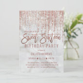 ホワイトローズ金ゴールドグリッターパールマーブルスウィート16 招待状 (スタンド正面)