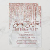 ホワイトローズ金ゴールドグリッターパールマーブルスウィート16 招待状 (正面/裏面)