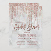 ホワイトローズ金ゴールドグリッターパールマーブルブライダルシャワー 招待状 (正面/裏面)