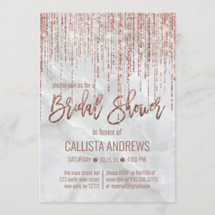 ホワイトローズ金ゴールドグリッターパールマーブルブライダルシャワー 招待状