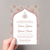 ホワイトローズ金ゴールドダマスクアーチムスリム結婚ズ アクリル招待状 (インサイチュ (ポータブル))