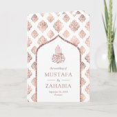 ホワイトローズ金ゴールドダマスクアーチQRコードムスリム結婚ズ 招待状 (正面)