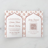 ホワイトローズ金ゴールドダマスクアーチQRコードムスリム結婚ズ 招待状 (内部)