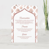 ホワイトローズ金ゴールドダマスクアーチQRコードムスリム結婚ズ 招待状 (裏面)