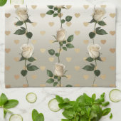 ホワイトローズ金ゴールドハートキッチンタオル キッチンタオル (折り畳み)