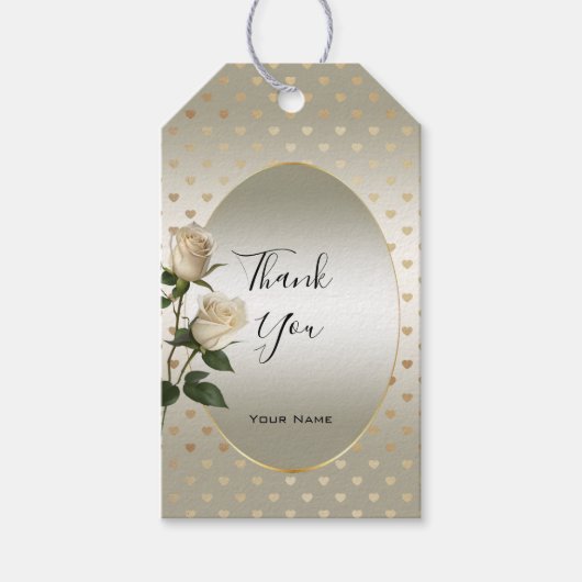 ホワイトローズ金ゴールドハートギフトラベル ギフトタグ (正面)
