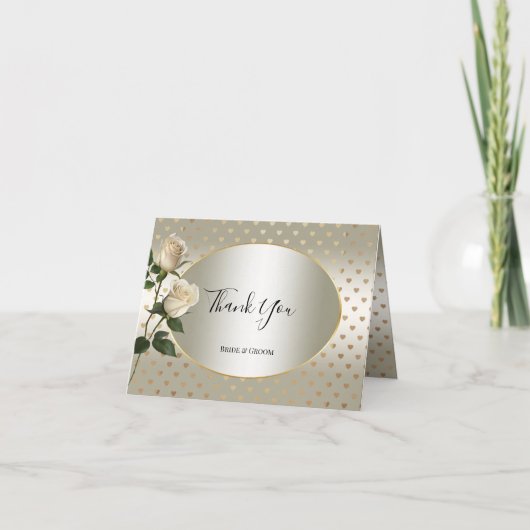 ホワイトローズ金ゴールドハートサンキューカード サンキューカード (正面)