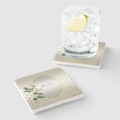 ホワイトローズ金ゴールドハートストーンコースター ストーンコースター (横)