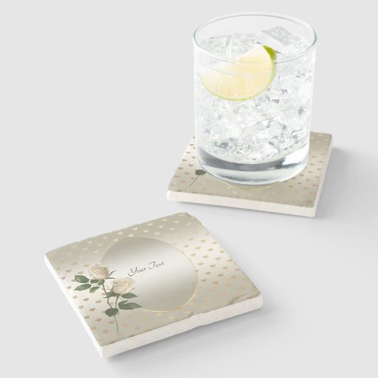 ホワイトローズ金ゴールドハートストーンコースター ストーンコースター (横)