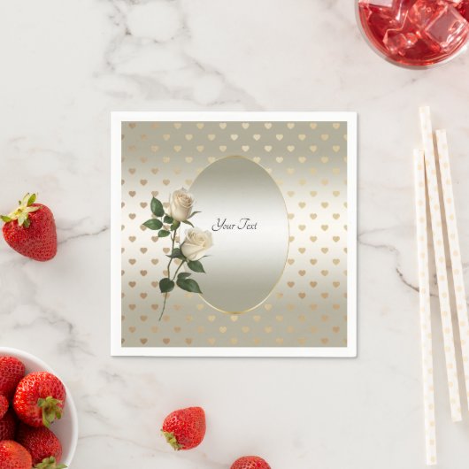 ホワイトローズ金ゴールドハートナプキンス スタンダードカクテルナプキン (インサイチュ)