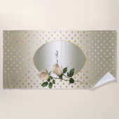 ホワイトローズ金ゴールドハートビーチタオル ビーチタオル (正面)