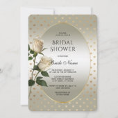 ホワイトローズ金ゴールドハートブライダルシャワー 招待状 (正面)