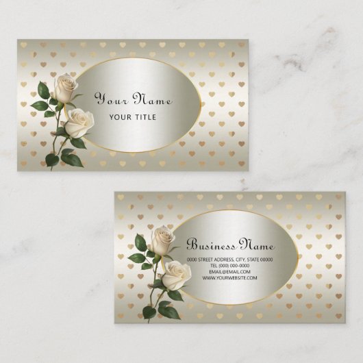 ホワイトローズ金ゴールドハート名刺 名刺 (正面/裏面)