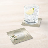 ホワイトローズ金ゴールドハート紙コースター スクエアペーパーコースター (インサイチュ)