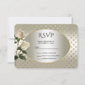 ホワイトローズ金ゴールドハートRSVPカード 出欠カード (正面)