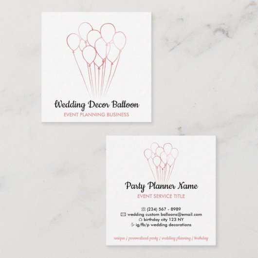 ホワイトローズ金ゴールドバルーンイベント団体や組織 スクエア名刺 (正面/裏面)