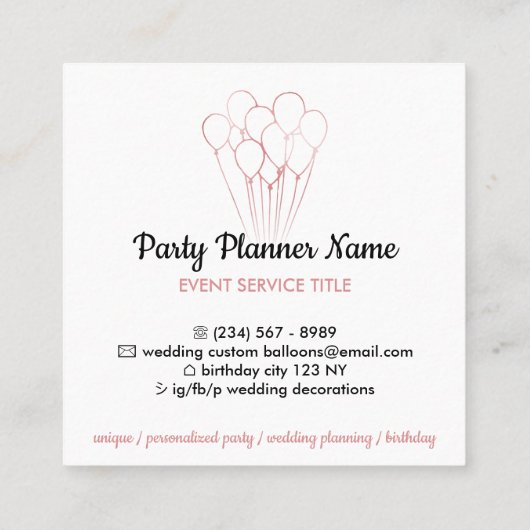 ホワイトローズ金ゴールドバルーンイベント団体や組織 スクエア名刺 (裏面)