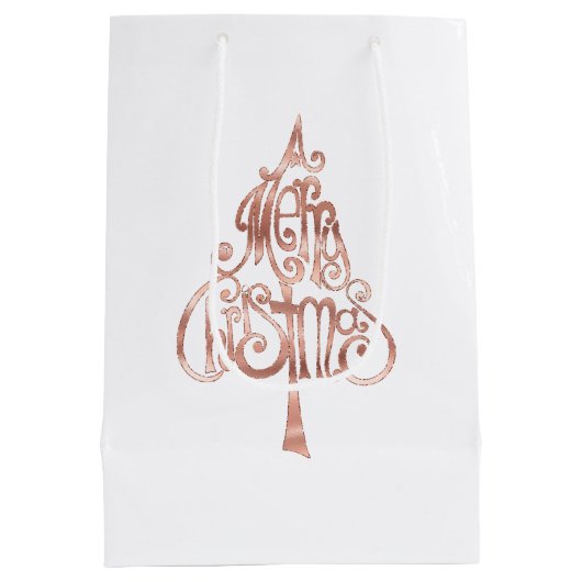 ホワイトローズ金ゴールドメリークリスマスツリー ミディアムペーパーバッグ (裏面)