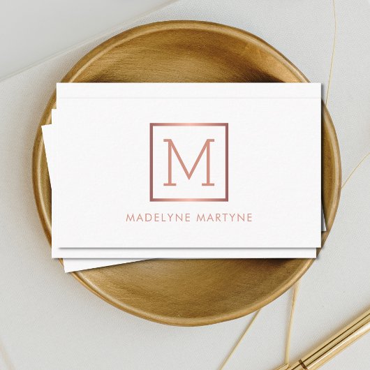 ホワイトローズ金ゴールドモノグラムエレガント 名刺