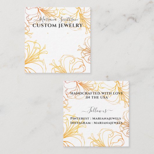 ホワイトローズ金ゴールドライリーラージイヤリングディスプレイカード スクエア名刺 (正面/裏面)