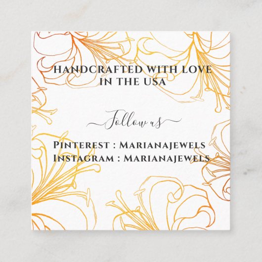 ホワイトローズ金ゴールドライリーラージイヤリングディスプレイカード スクエア名刺 (裏面)