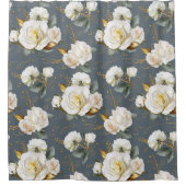 ホワイトローズ金ゴールドロマンチックフローラ シャワーカーテン (正面)