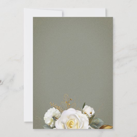 ホワイトローズ金ゴールドロマンチックフローラ 招待状 (裏面)