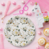 ホワイトローズ金ゴールドロマンチック結婚フローラ ペーパープレート (パーティー)