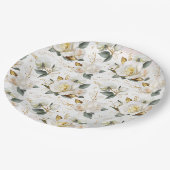 ホワイトローズ金ゴールドロマンチック結婚フローラ ペーパープレート (アングル)