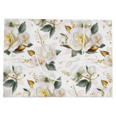 ホワイトローズ金ゴールドロマンチック結婚フローラ ラージペーパーバッグ (裏面)