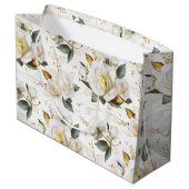 ホワイトローズ金ゴールドロマンチック結婚フローラ ラージペーパーバッグ (裏面アングル)