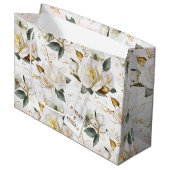 ホワイトローズ金ゴールドロマンチック結婚フローラ ラージペーパーバッグ (正面アングル)