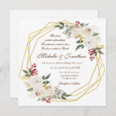 ホワイトローズ金ゴールド幾何学模様結婚キリスト教徒 招待状 (正面/裏面)