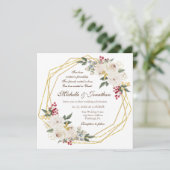 ホワイトローズ金ゴールド幾何学模様結婚キリスト教徒 招待状 (スタンド正面)