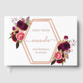 ホワイトローズ金ゴールド幾何学的ブルゴーニュフローラ誕生日 ゲストブック (正面)