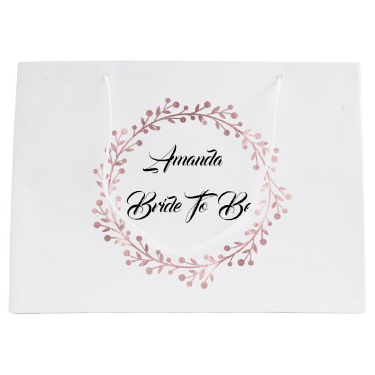 ホワイトローズ金ゴールド赤面リース結婚ブライダルシャワー ラージペーパーバッグ (正面)