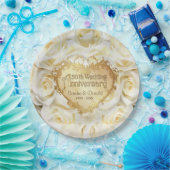 ホワイトローズ50結婚周年記念 ペーパープレート (パーティー)