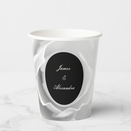 ホワイトローズ| エレガントなモダンな花柄デザイン 紙コップ (正面)