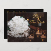 ホワイトローズ&キャンドルライト日付カードを保存 案内ポストカード (正面/裏面)