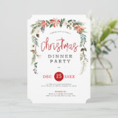 ホワイトローズ&クリスマスホリーリースディナー招待状 招待状 (スタンド正面)