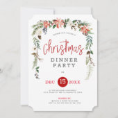 ホワイトローズ&クリスマスホリーリースディナー招待状 招待状 (正面)