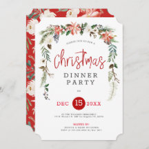 ホワイトローズ&クリスマスホリーリースディナー招待状