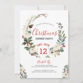ホワイトローズ&クリスマスホリーリースパーティー招待状 招待状 (正面)