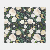 ホワイトローズ&グリーンリーフローラ フリースブランケット (正面(横))