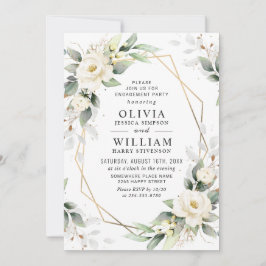 ホワイトローズ グリーン フラワーエンゲージメントパーティー 招待状